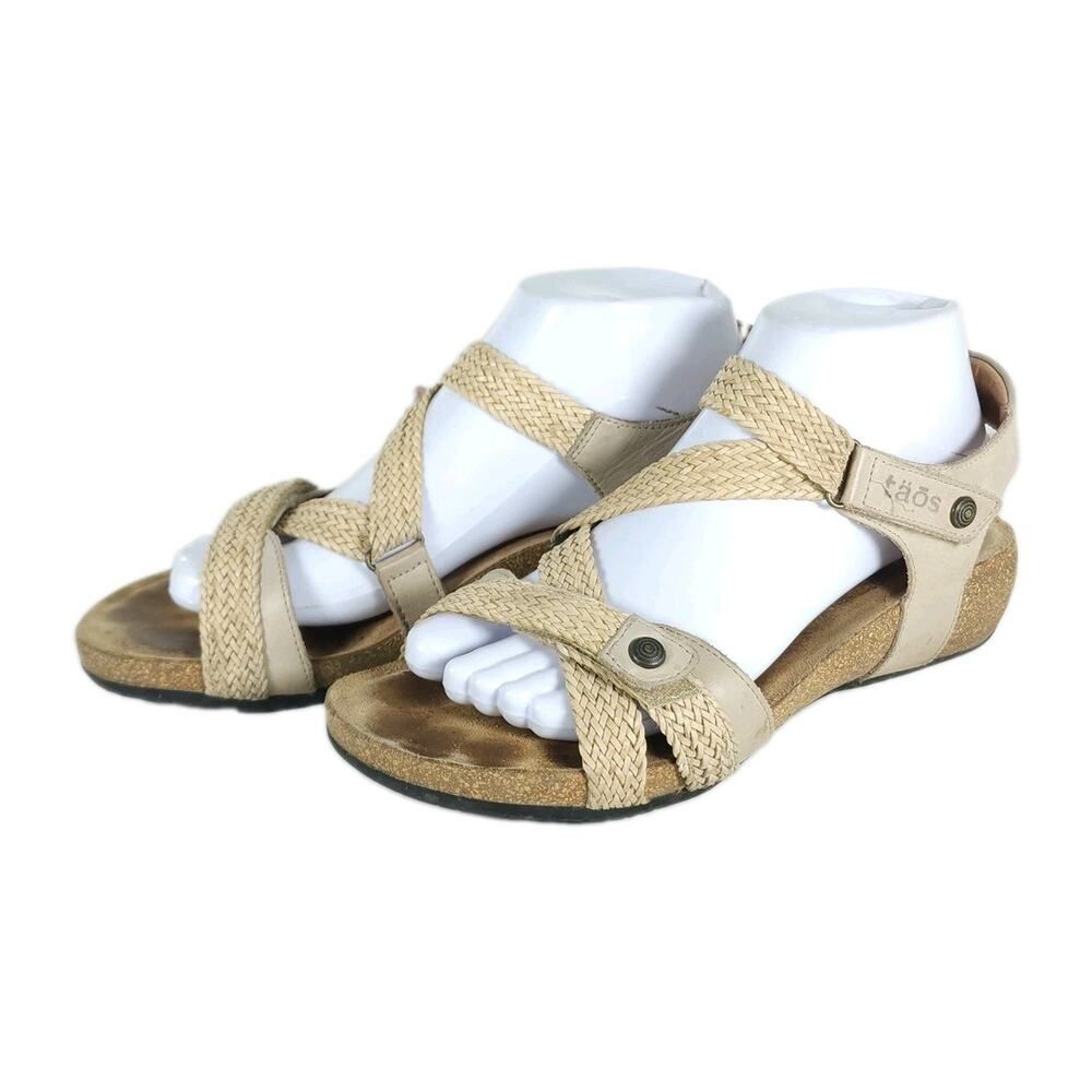 Taos Women’s Trulie US8-8,5 Beige Leather Woven Cork Wedge Strappy Sandals